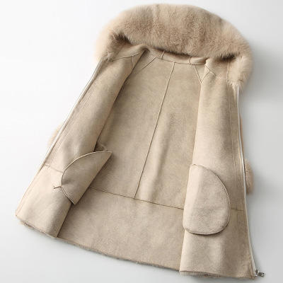 hhhq19-1901-c羊剪毛皮草大衣女士狐狸毛领羊毛外套