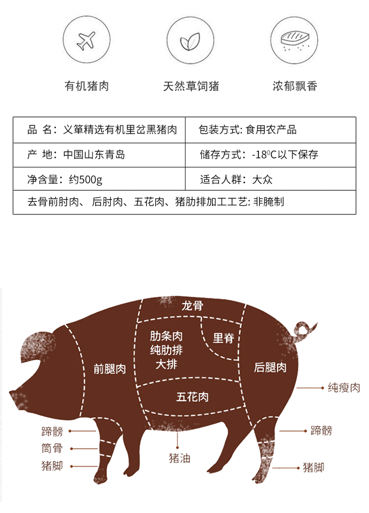 有机猪肉猪肋排500g箱中国有机认证