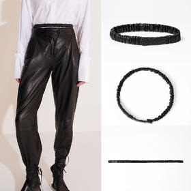 HIDEMI 百搭必备/黑色绵羊皮三粒扣腰带/可拉伸松紧弹力式