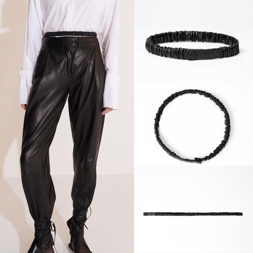 HIDEMI 百搭必备/黑色绵羊皮三粒扣腰带/可拉伸松紧弹力式 商品图0