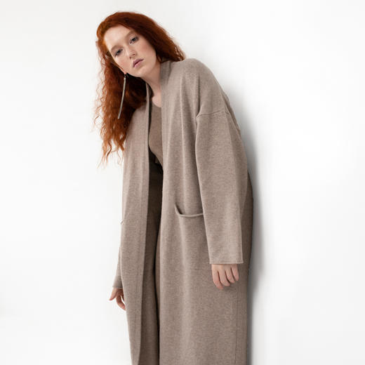 322经典款女士纯山羊绒落肩加厚长开衫 商品图1