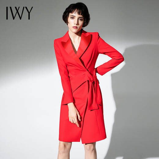 IWY/主持人同款新款气质红色正装连衣裙女长袖收腰A1194035Q1R7 商品图1