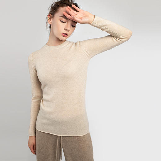 322工房无染色羊绒圆领长袖稀针套头衫白色针织衫毛衣女慵懒洋气 商品图4