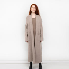 322经典款女士纯山羊绒落肩加厚长开衫