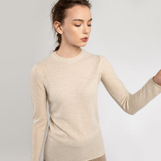 322工房无染色羊绒圆领长袖稀针套头衫白色针织衫毛衣女慵懒洋气 商品图3