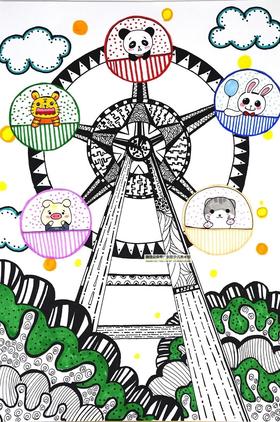 《好玩的摩天轮》线描【自动发货：下单后，点击手机短信中收到的链接，即可获取文件下载的链接；如有任何问题，可添加客服微信hm33268获得帮助】