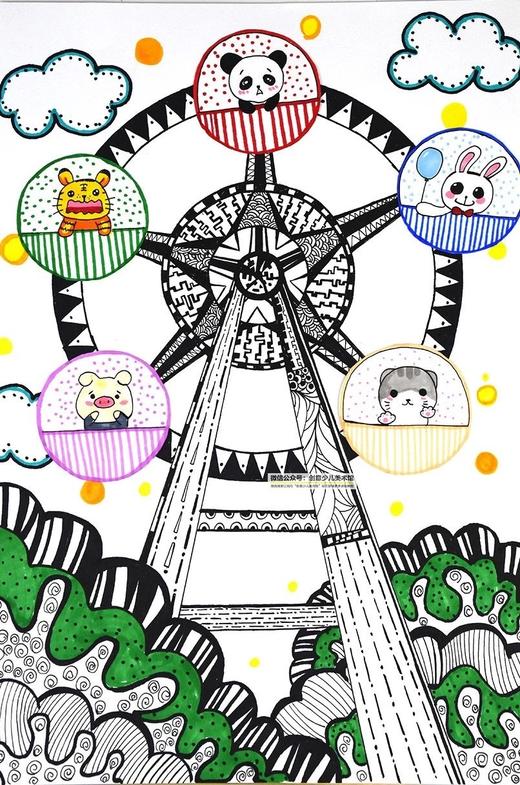 《好玩的摩天轮》线描【自动发货：下单后，点击手机短信中收到的链接，即可获取文件下载的链接；如有任何问题，可添加客服微信hm33268获得帮助】 商品图0