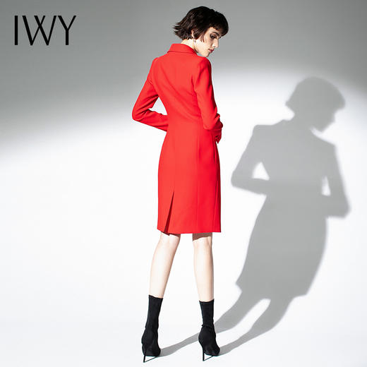 IWY/主持人同款新款气质红色正装连衣裙女长袖收腰A1194035Q1R7 商品图5