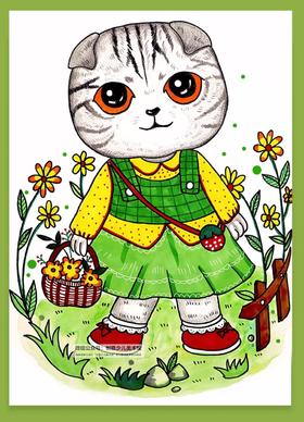 《花丛中的小猫》卡通【自动发货：下单后，点击手机短信中收到的链接，即可获取文件下载的链接；如有任何问题，可添加客服微信hm33268获得帮助】