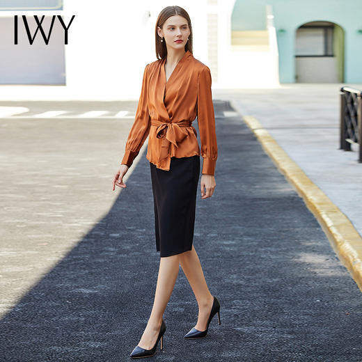 IWY/衬衫套裙职业装裙装气质女神范绑带衬衫正装女套装193078B1+S2 商品图0