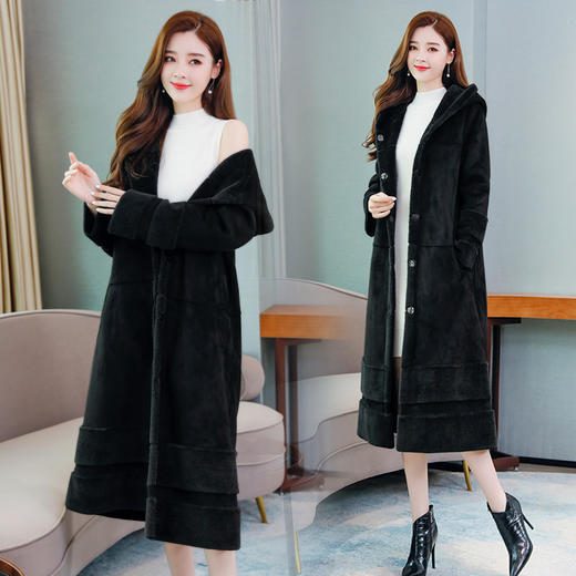 WZNH-WZ908069秋季新款时尚简约加厚拼接撞色中长款皮毛一体外套 商品图3