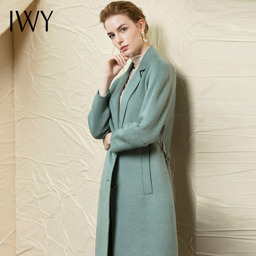 IWY/苏利羊驼羊绒毛呢大衣孔雀绿羊绒羊毛保暖外套W-18031A-G 商品图4