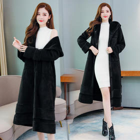WZNH-WZ908069秋季新款时尚简约加厚拼接撞色中长款皮毛一体外套