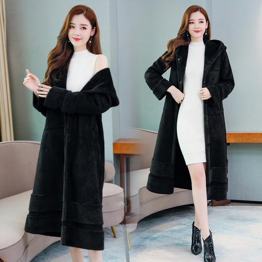 WZNH-WZ908069秋季新款时尚简约加厚拼接撞色中长款皮毛一体外套 商品图0