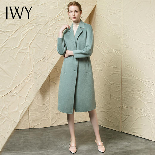 IWY/苏利羊驼羊绒毛呢大衣孔雀绿羊绒羊毛保暖外套W-18031A-G 商品图0