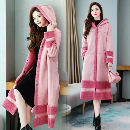 WZNH-WZ908069秋季新款时尚简约加厚拼接撞色中长款皮毛一体外套 商品图1