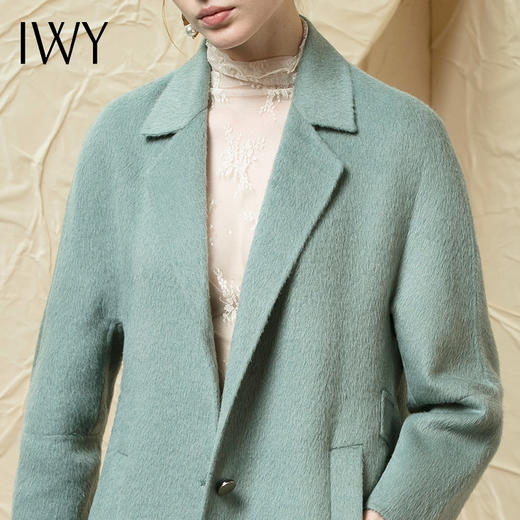 IWY/苏利羊驼羊绒毛呢大衣孔雀绿羊绒羊毛保暖外套W-18031A-G 商品图1