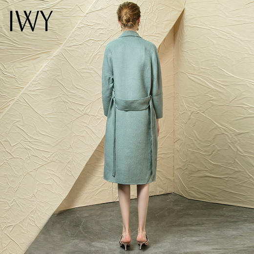 IWY/苏利羊驼羊绒毛呢大衣孔雀绿羊绒羊毛保暖外套W-18031A-G 商品图3