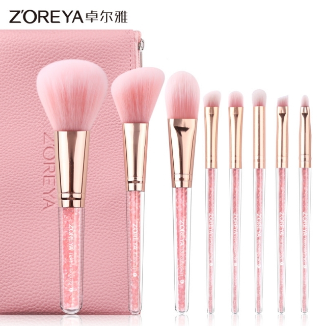 ZOREYA 卓尔雅水晶日韩流行粉色流沙化妆套刷8支钻石柄化妆刷套装JPY带授权招加盟代理