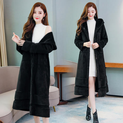 WZNH-WZ908069秋季新款时尚简约加厚拼接撞色中长款皮毛一体外套 商品图4