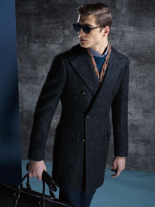 Stylbiella 羊毛+羊驼+马海毛+丝深蓝色点纹马球大衣 商品图0