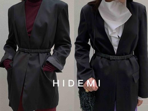 HIDEMI 百搭必备/黑色绵羊皮三粒扣腰带/可拉伸松紧弹力式 商品图11