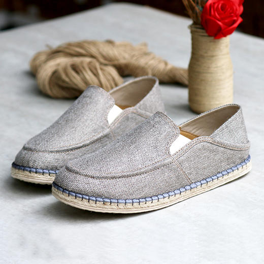 【买麻鞋，雅路人】防脚臭，新款男鞋懒人一脚蹬鞋手工麻鞋时尚男鞋千层底布鞋1904-05M 商品图2