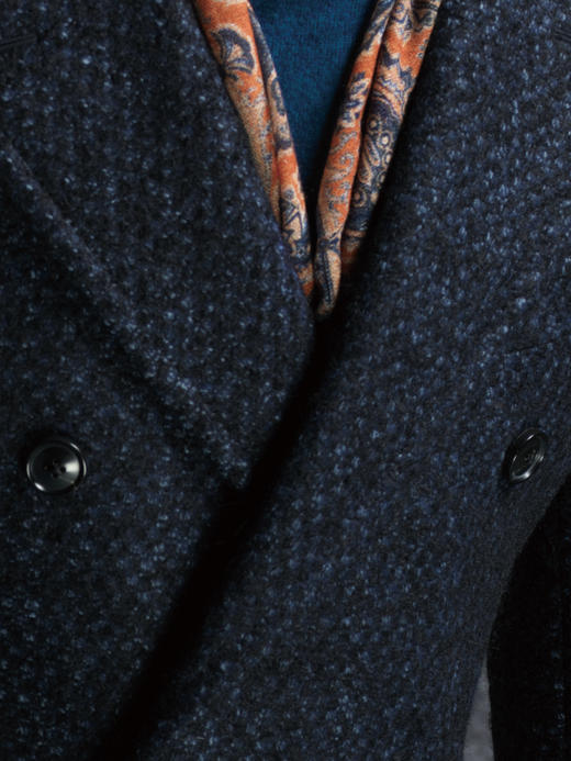 Stylbiella 羊毛+羊驼+马海毛+丝深蓝色点纹马球大衣 商品图2