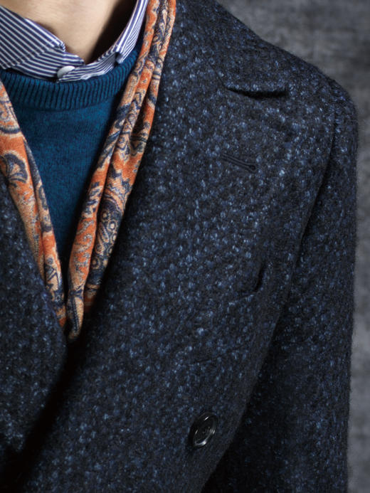 Stylbiella 羊毛+羊驼+马海毛+丝深蓝色点纹马球大衣 商品图1