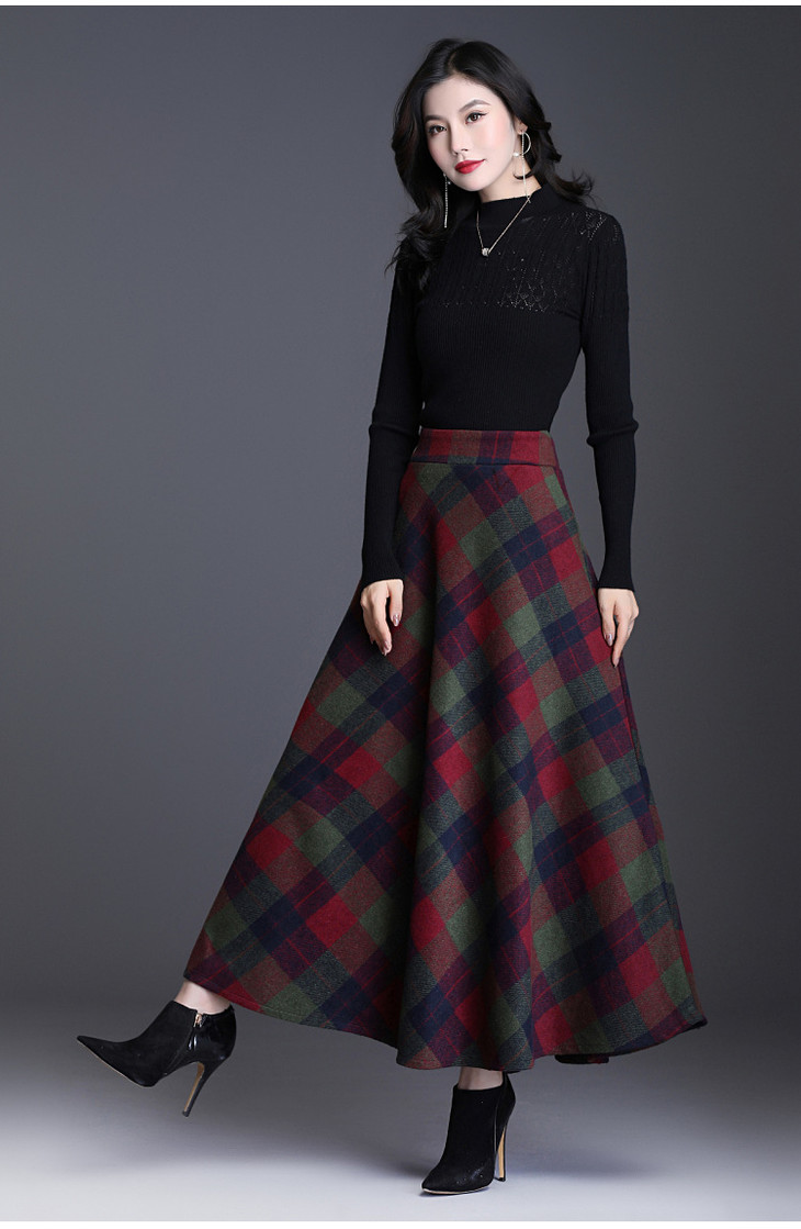 ht5040毛呢半身长裙秋冬韩版高腰中长a字裙