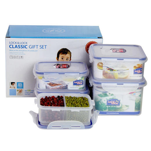 乐扣乐扣 塑料保鲜盒五件套装 微波炉专用饭盒密封便当盒餐盒零食品水果盒 厨房冰箱冷冻婴幼儿辅食盒子 商品图1