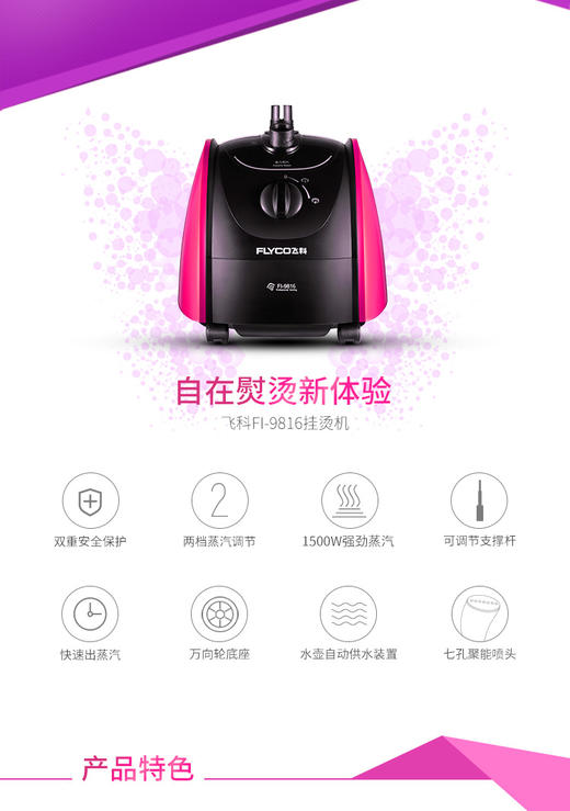 飞科（FLYCO）FI9816蒸汽挂烫机 手持家用电熨斗挂式蒸汽熨衣机JPY带授权招加盟代理 商品图2