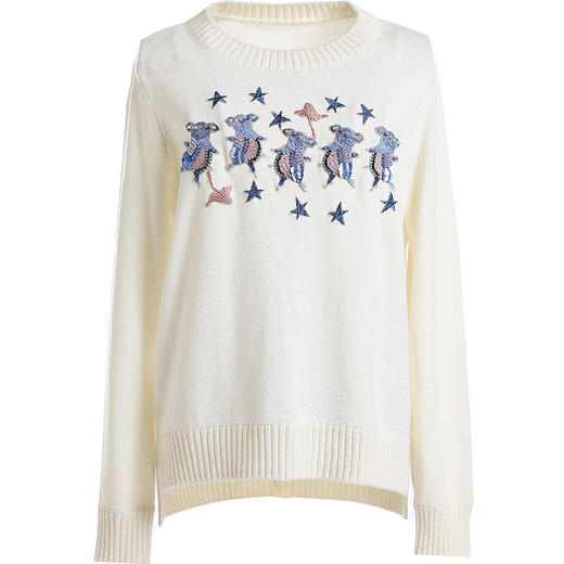 乔万尼秋装羊毛针织衫白色宽松贴布绣花外穿长袖上衣EN3M389 商品图4