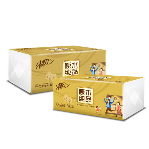 清风（APP）抽纸 原木纯品金装系列 3层130抽软抽纸巾*16包（整箱销售）（新老包装交替发货） 商品图3