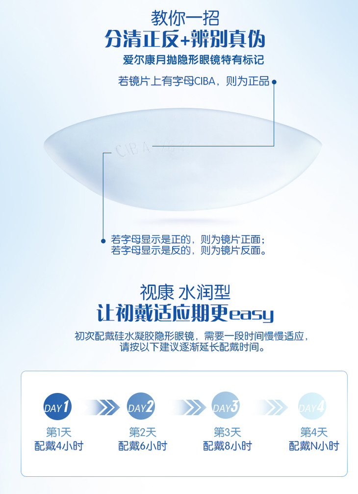 爱尔康视康水润型日夜84硅水凝胶月抛3片隐形眼镜