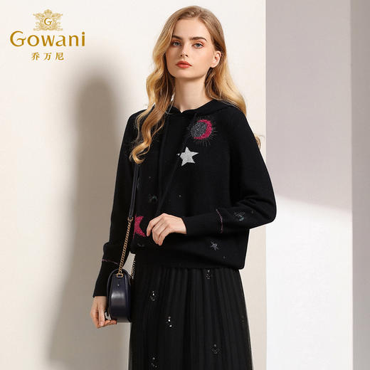 乔万尼秋装宽松印花休闲连帽卫衣羊毛针织衫长袖上衣EN3M392 商品图2