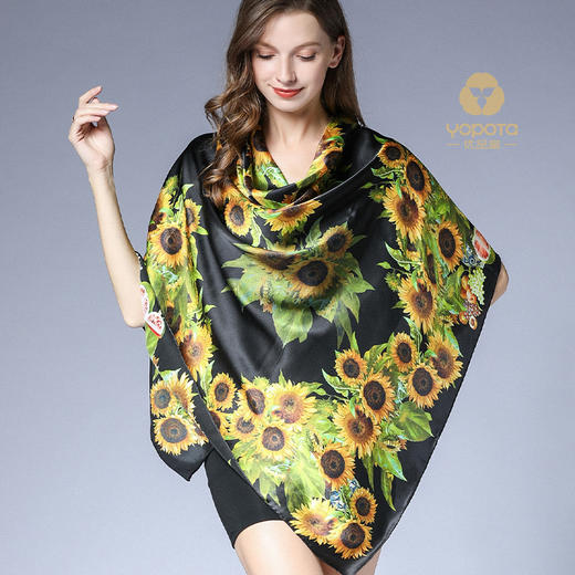 优品堂“金葵礼赞”高级重磅桑蚕丝真丝巾140大方巾围巾 商品图3