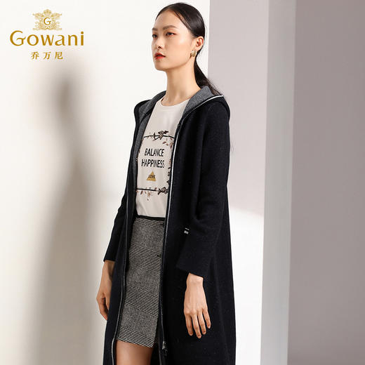 【两色可选】乔万尼秋装修身外搭连帽长袖羊毛针织衫开衫外套女中长款EN3M397 商品图3