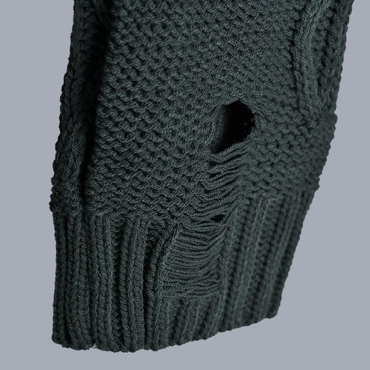 m8137文艺大版破洞深灰色织花圆领套头毛衣女宽松外穿2019新款米兰