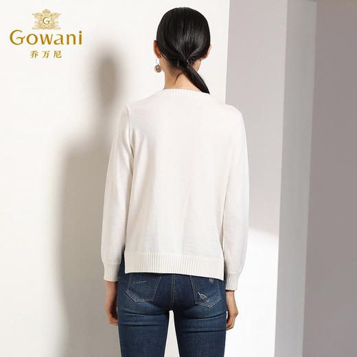 乔万尼秋装羊毛针织衫白色宽松贴布绣花外穿长袖上衣EN3M389 商品图3