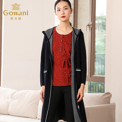 【两色可选】乔万尼秋装修身外搭连帽长袖羊毛针织衫开衫外套女中长款EN3M397 商品图4