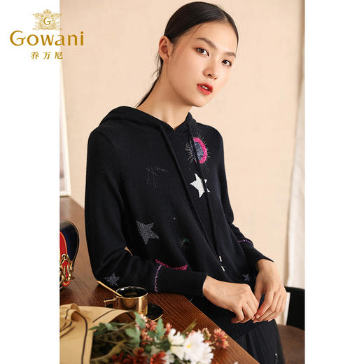 乔万尼秋装宽松印花休闲连帽卫衣羊毛针织衫长袖上衣EN3M392 商品图1