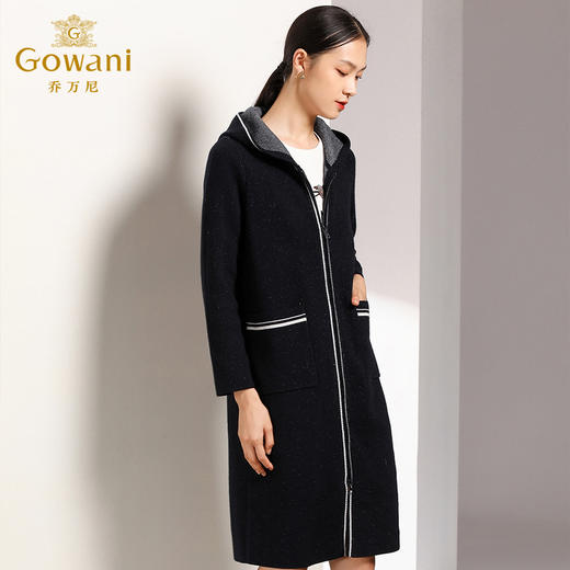 【两色可选】乔万尼秋装修身外搭连帽长袖羊毛针织衫开衫外套女中长款EN3M397 商品图2