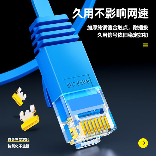 山泽（SAMZHE）六类网线 扁线 CAT6类千兆扁平家用电脑非屏蔽网络跳线 成品网线 蓝色3米SZ-603BE 匹配路由器 商品图5