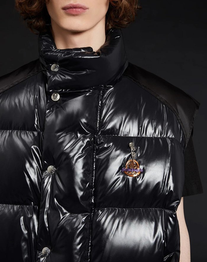 蒙口*plamangels联名款 正面金属骷髅胸针 后背pa涂鸦羽绒马甲