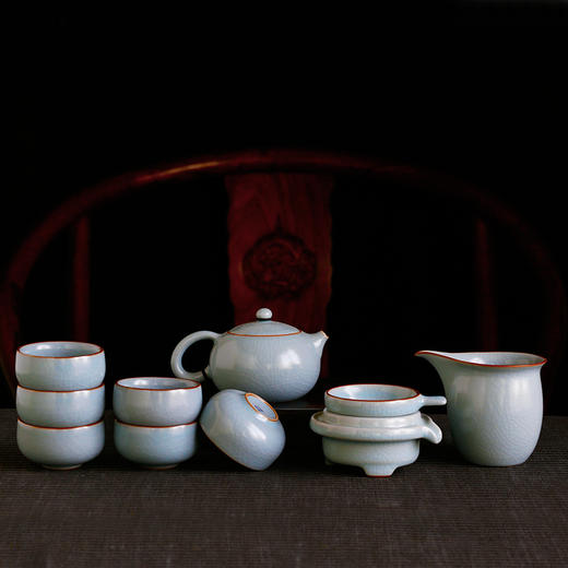 汝窑功夫茶具套装.汝窑西施壶10头套装（天青） 商品图0