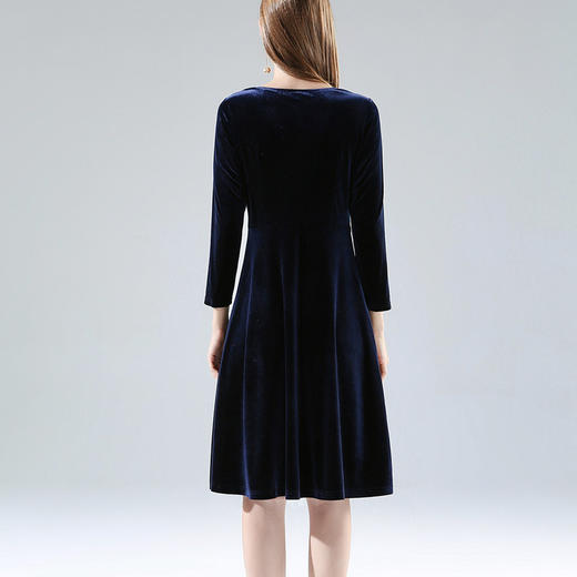 nhjs8353大牌气质高端大码长袖桑蚕金丝绒连衣裙