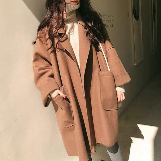 流行大衣女学生矮个子过膝斗篷赫本风毛呢外套薄款新款秋七夕情人节 商品图2