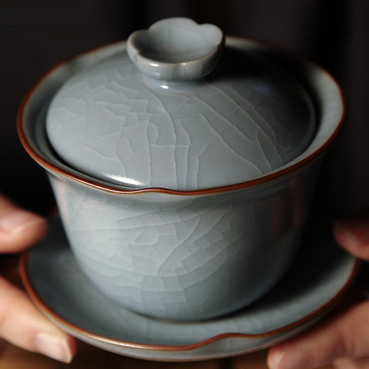 汝窑盖碗.莲花盖碗（月白） 商品图3