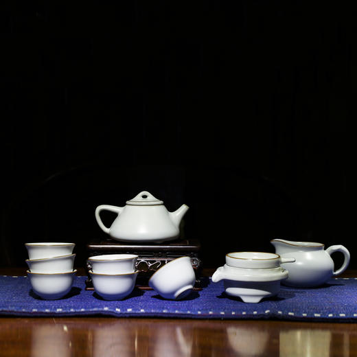 汝窑功夫茶具套装.石斛茶壶10头套装（月白） 商品图0